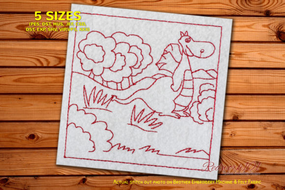 Dragon in Jungle Redwork