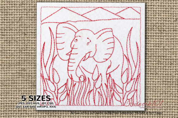 Elephant with Grass Embroidery Design