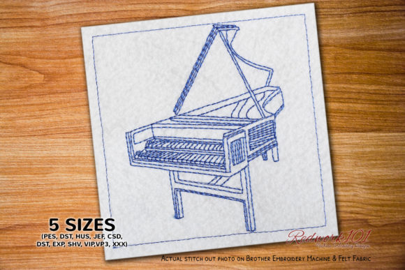 Harpsichord Bluework Embroidery Design