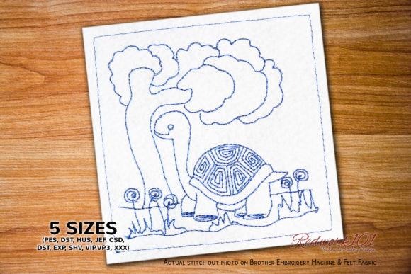 Walking Cartoon Turtle Redwork